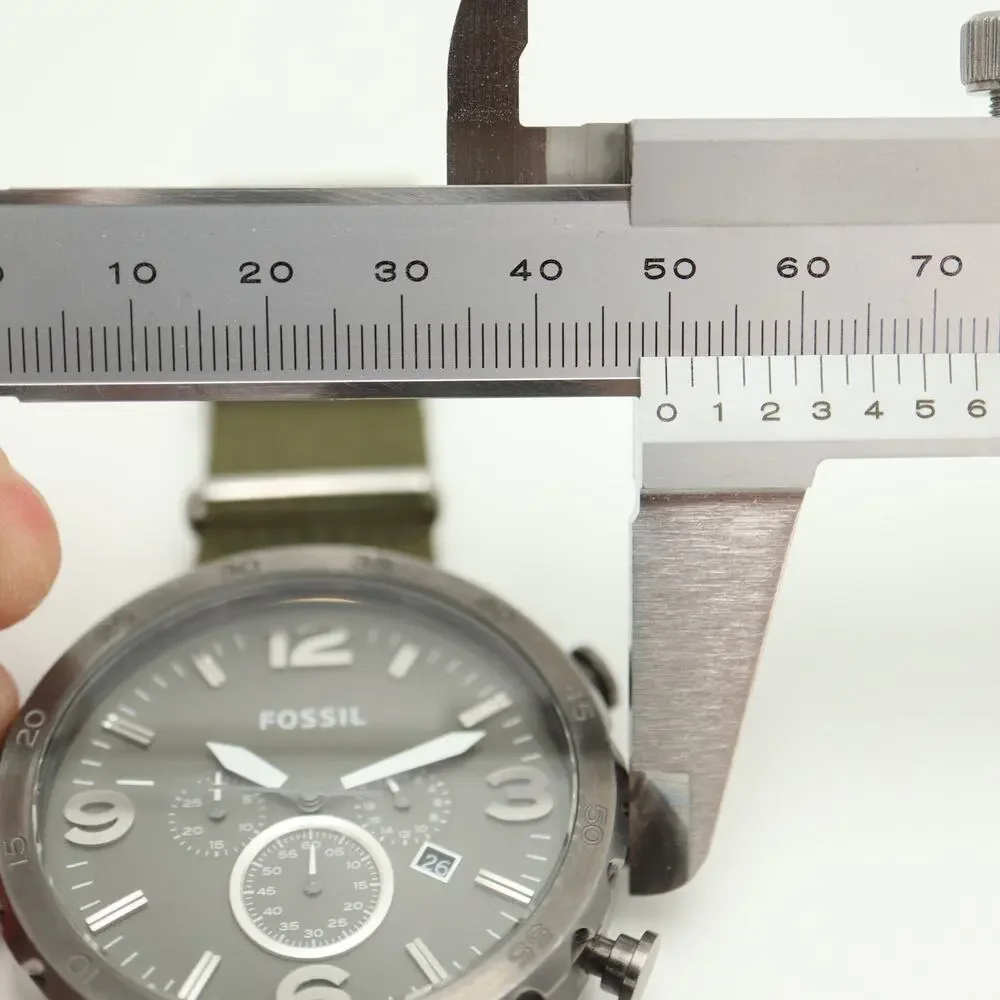 Fossil Nate Gunmetal Gray Men's 50mm Chronograph Watch Green Nylon w New Battery